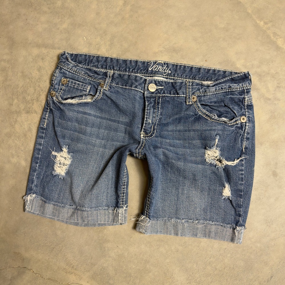 Y2K Vanity Tyler Denim Shorts Womens 31 Blue Baggy Distressed